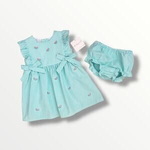 Starting Out Baby Girls 18M Watermelon Seersucker Dress Set Bloomers Bow New